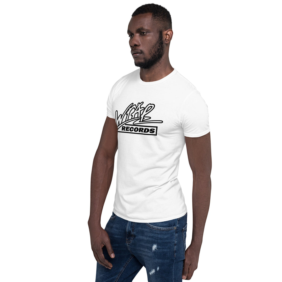 White Wrap Records t-shirt, left front view